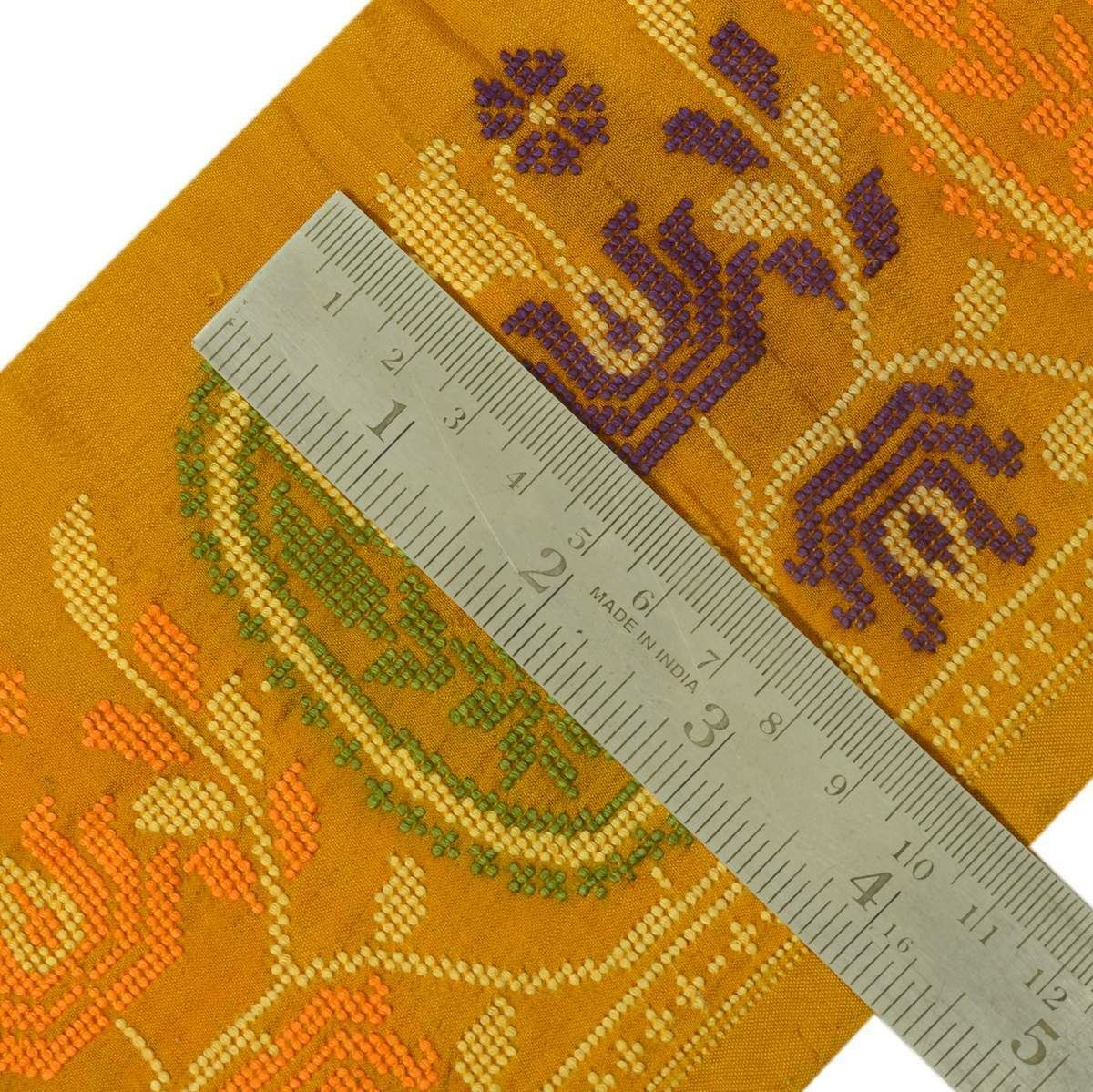 Antique Vintage Sari Border Indian Craft Trim Woven Paisley Saffron Lace Ribbon