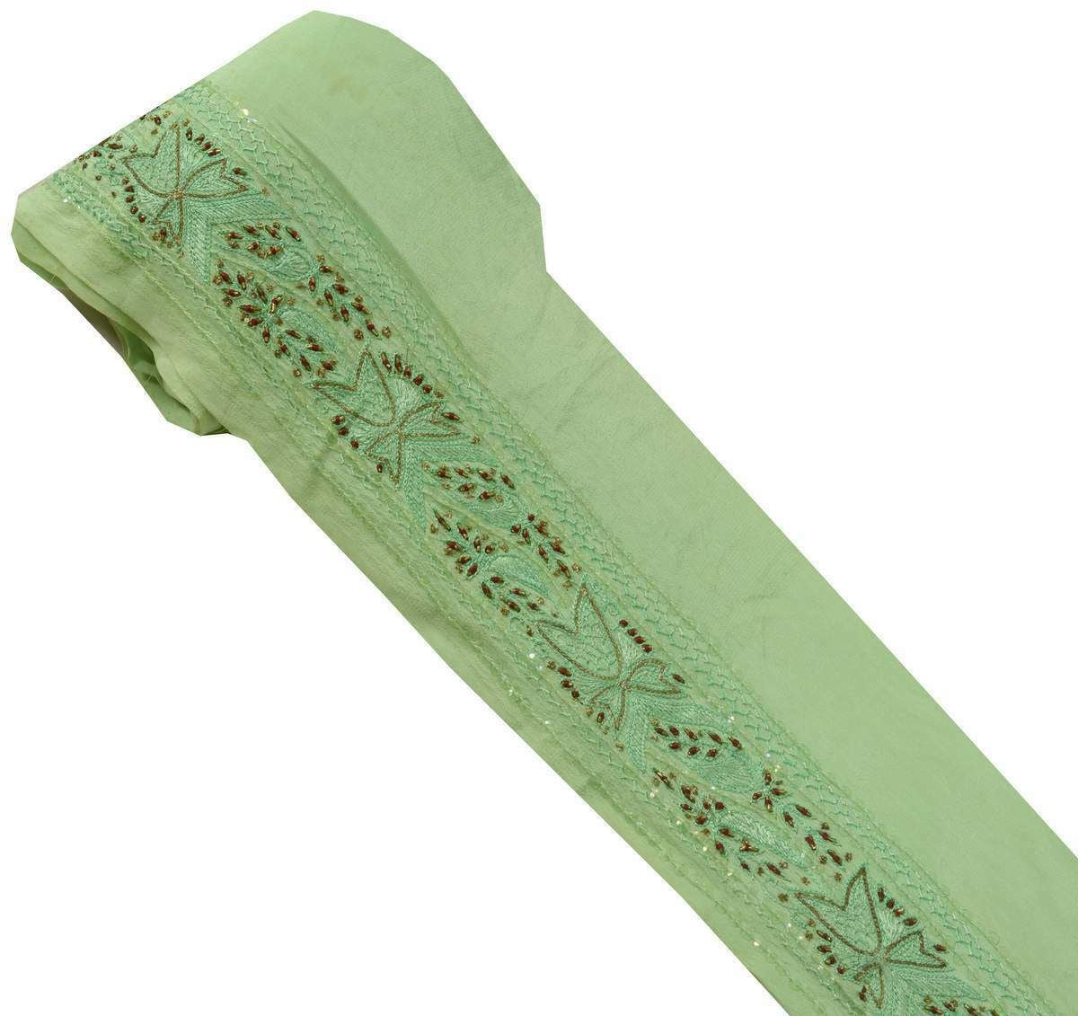 Antique Vintage Sari Border Indian Craft Trim Embroidered Beaded Green Lace