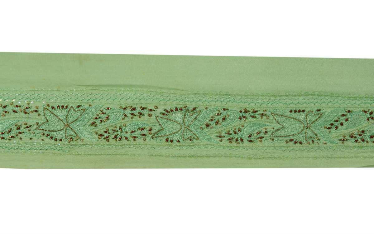 Antique Vintage Sari Border Indian Craft Trim Embroidered Beaded Green Lace