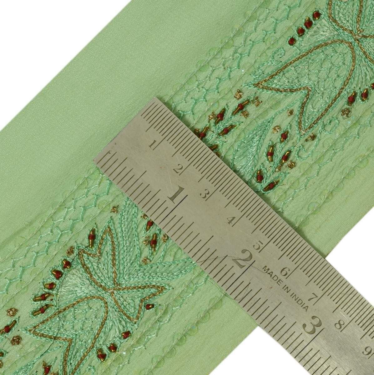 Antique Vintage Sari Border Indian Craft Trim Embroidered Beaded Green Lace