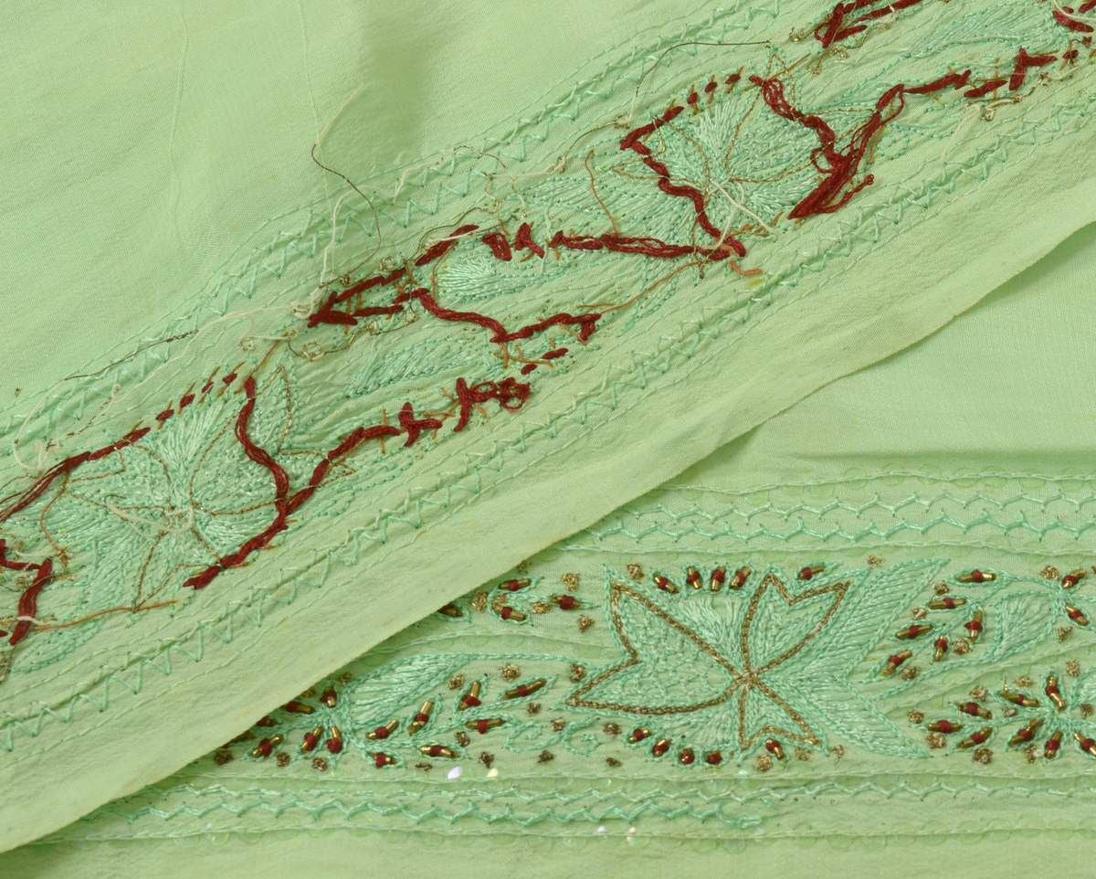 Antique Vintage Sari Border Indian Craft Trim Embroidered Beaded Green Lace