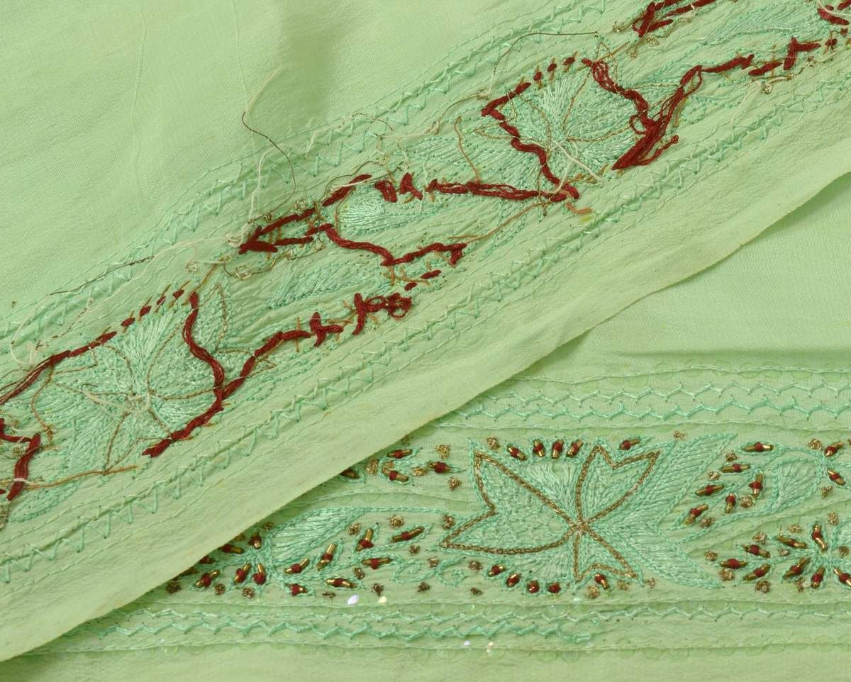 Antique Vintage Sari Border Indian Craft Trim Embroidered Beaded Green Lace