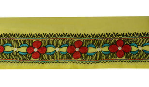 Antique Vintage Sari Border Indian Craft Trim Embroidered Floral Green Lace