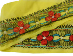 Antique Vintage Sari Border Indian Craft Trim Embroidered Floral Green Lace