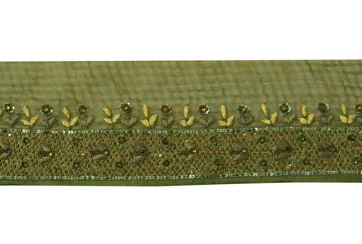 Vintage Sari Border Indian Craft Trim Hand Beaded Embroidered Gren Lace Ribbon