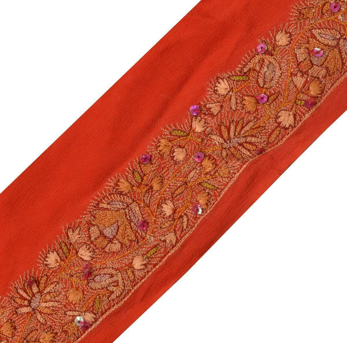 Antique Vintage Sari Border Indian Craft Trim Embroidered Red Lace Ribbon