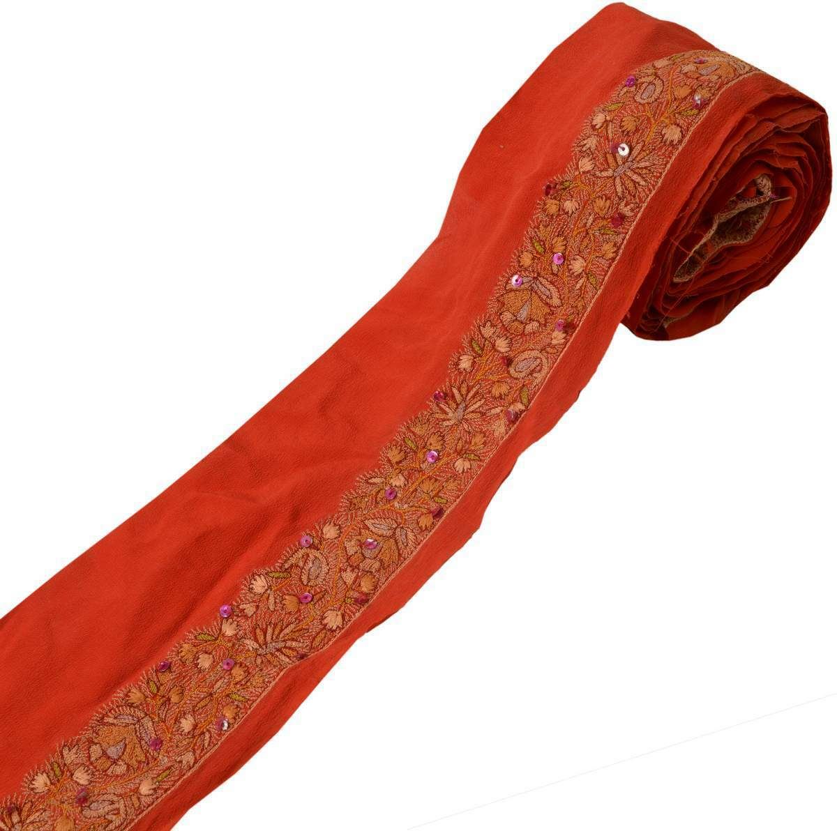 Antique Vintage Sari Border Indian Craft Trim Embroidered Red Lace Ribbon