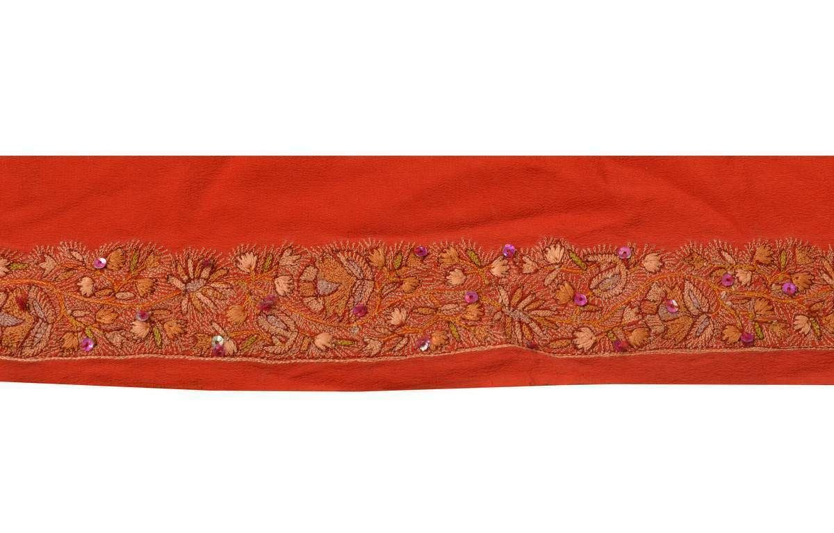 Antique Vintage Sari Border Indian Craft Trim Embroidered Red Lace Ribbon