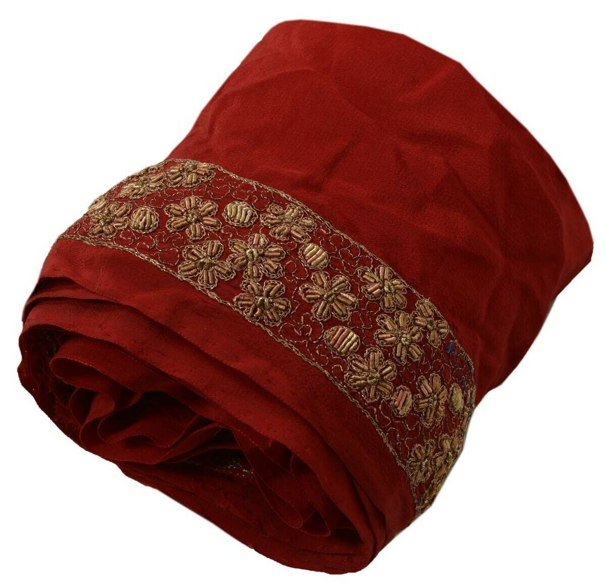 Vintage Sari Border Indian Craft Trim Hand Beaded Embroidered Maroon Lace Ribbon