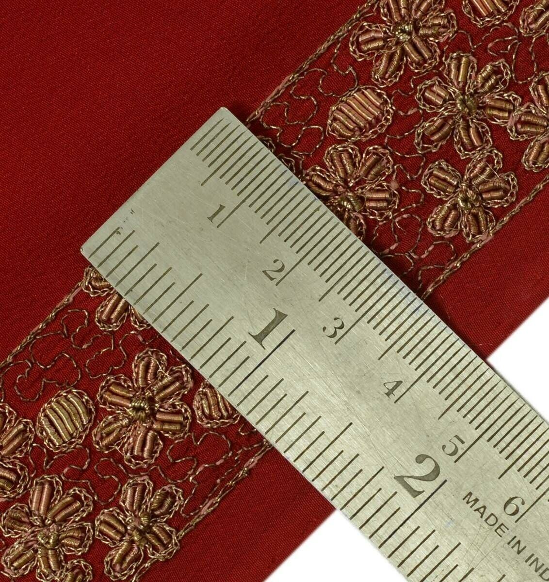 Vintage Sari Border Indian Craft Trim Hand Beaded Embroidered Maroon Lace Ribbon