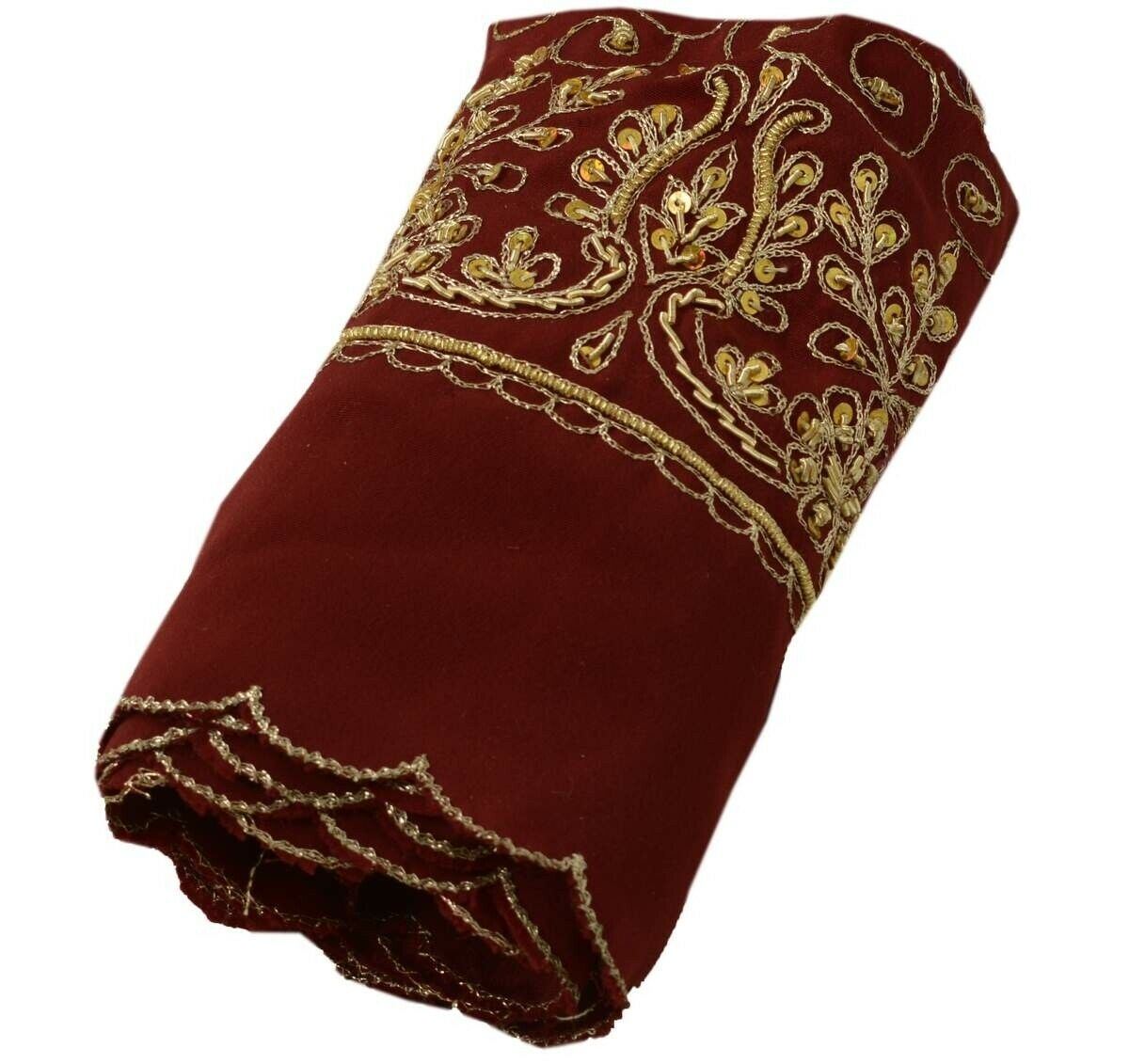 Vintage Sari Border Indian Craft Trim Hand Beaded Embroidered Maroon Lace Ribbon