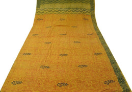 Vintage Saree 100% Pure Crepe Silk Printed Scrap Sari Fabric for Craft Mustard