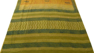 Vintage Saree 100% Pure Crepe Silk Printed Scrap Sari Fabric for Craft Mustard