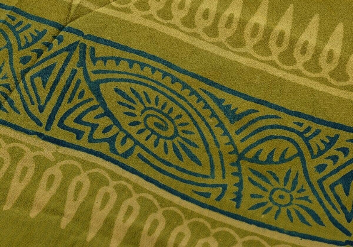 Vintage Saree 100% Pure Crepe Silk Printed Scrap Sari Fabric for Craft Mustard