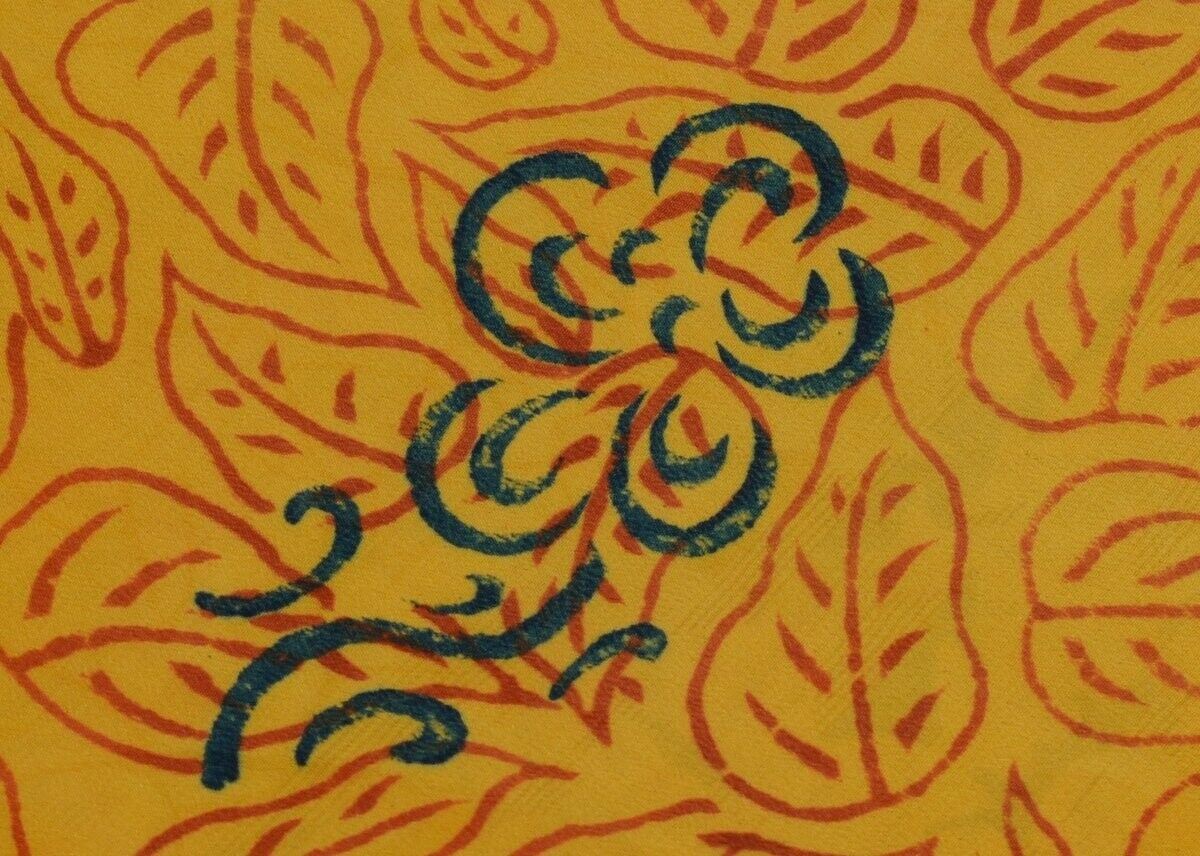 Vintage Saree 100% Pure Crepe Silk Printed Scrap Sari Fabric for Craft Mustard