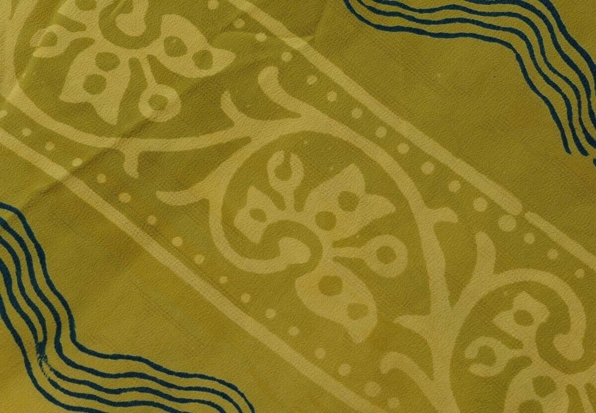 Vintage Saree 100% Pure Crepe Silk Printed Scrap Sari Fabric for Craft Mustard