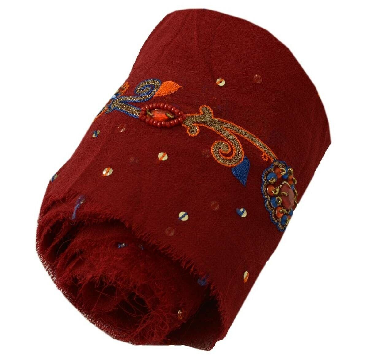Vintage Sari Border Indian Craft Trim Hand Beaded Embroidered Maroon Lace Ribbon