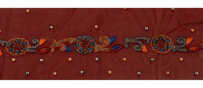 Vintage Sari Border Indian Craft Trim Hand Beaded Embroidered Maroon Lace Ribbon