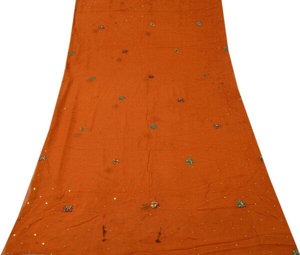 100% Pure Georgette Silk Vintage Sari Remnant Scrap Fabric for Sewing Craft Rust
