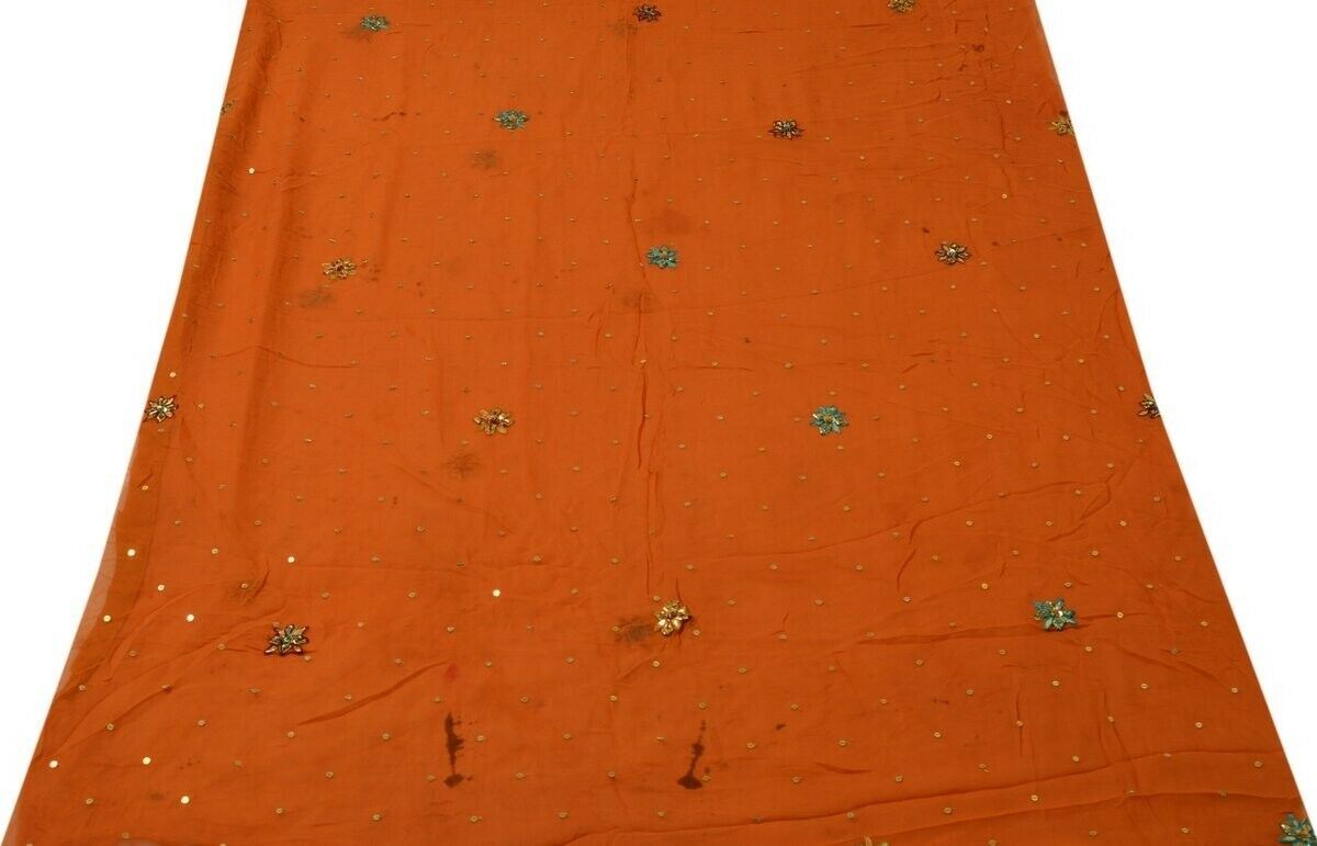 100% Pure Georgette Silk Vintage Sari Remnant Scrap Fabric for Sewing Craft Rust