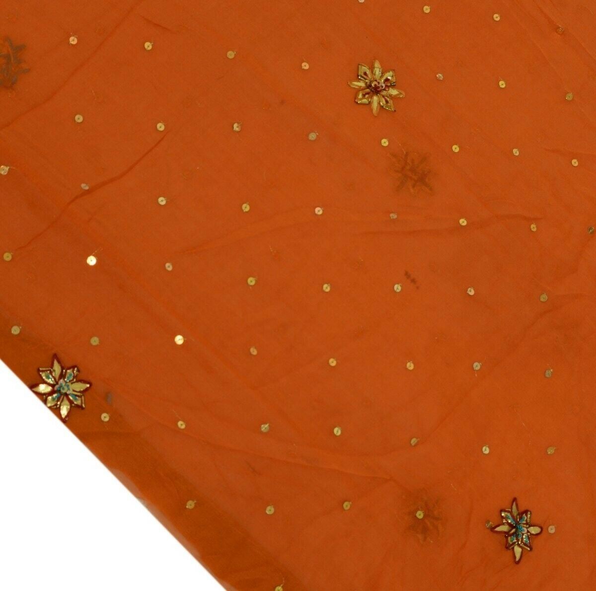 100% Pure Georgette Silk Vintage Sari Remnant Scrap Fabric for Sewing Craft Rust