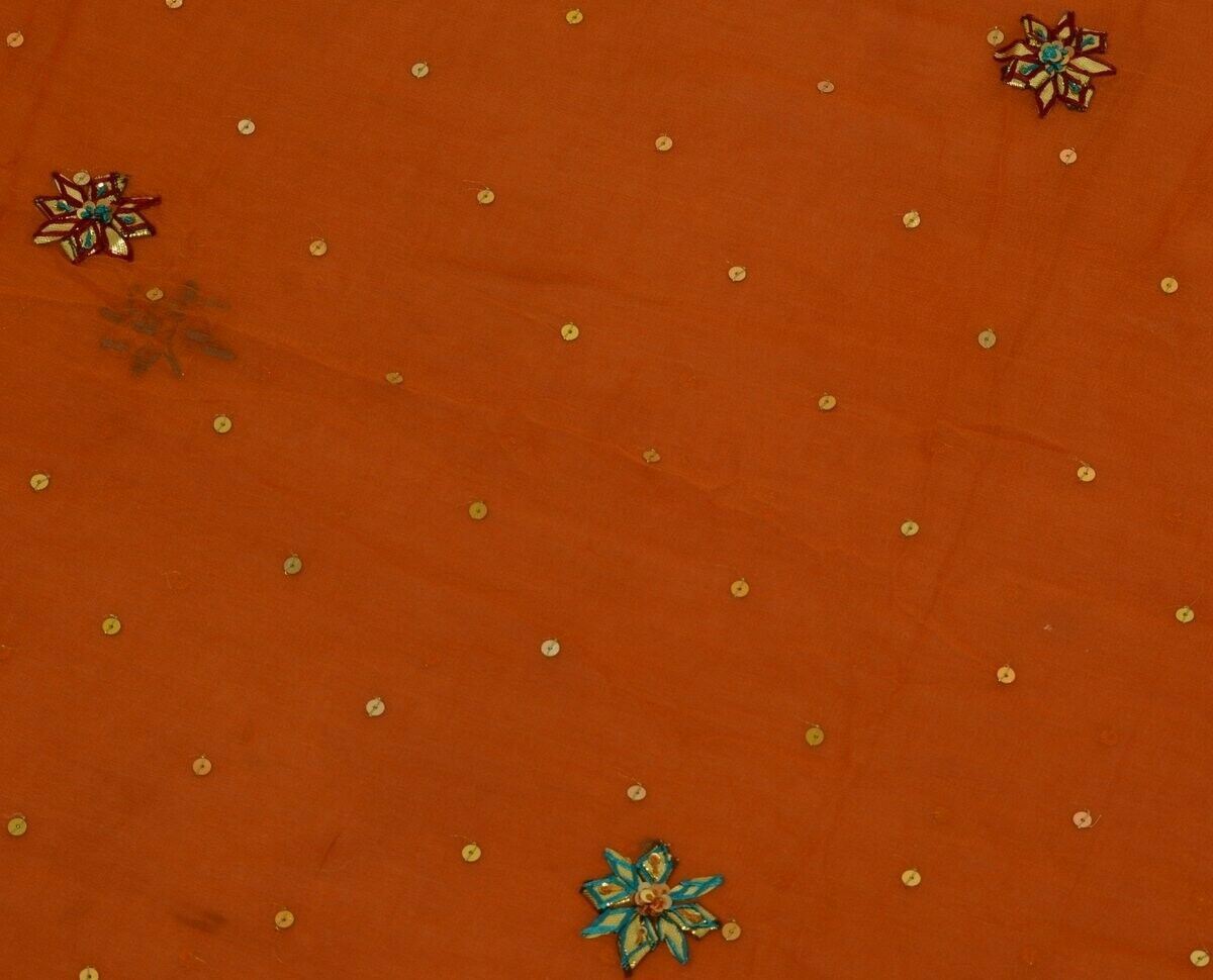 100% Pure Georgette Silk Vintage Sari Remnant Scrap Fabric for Sewing Craft Rust