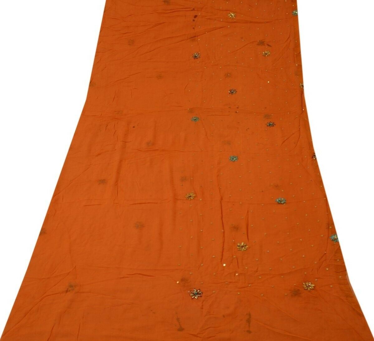 100% Pure Georgette Silk Vintage Sari Remnant Scrap Fabric for Sewing Craft Rust