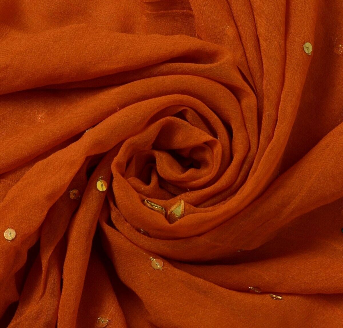 100% Pure Georgette Silk Vintage Sari Remnant Scrap Fabric for Sewing Craft Rust