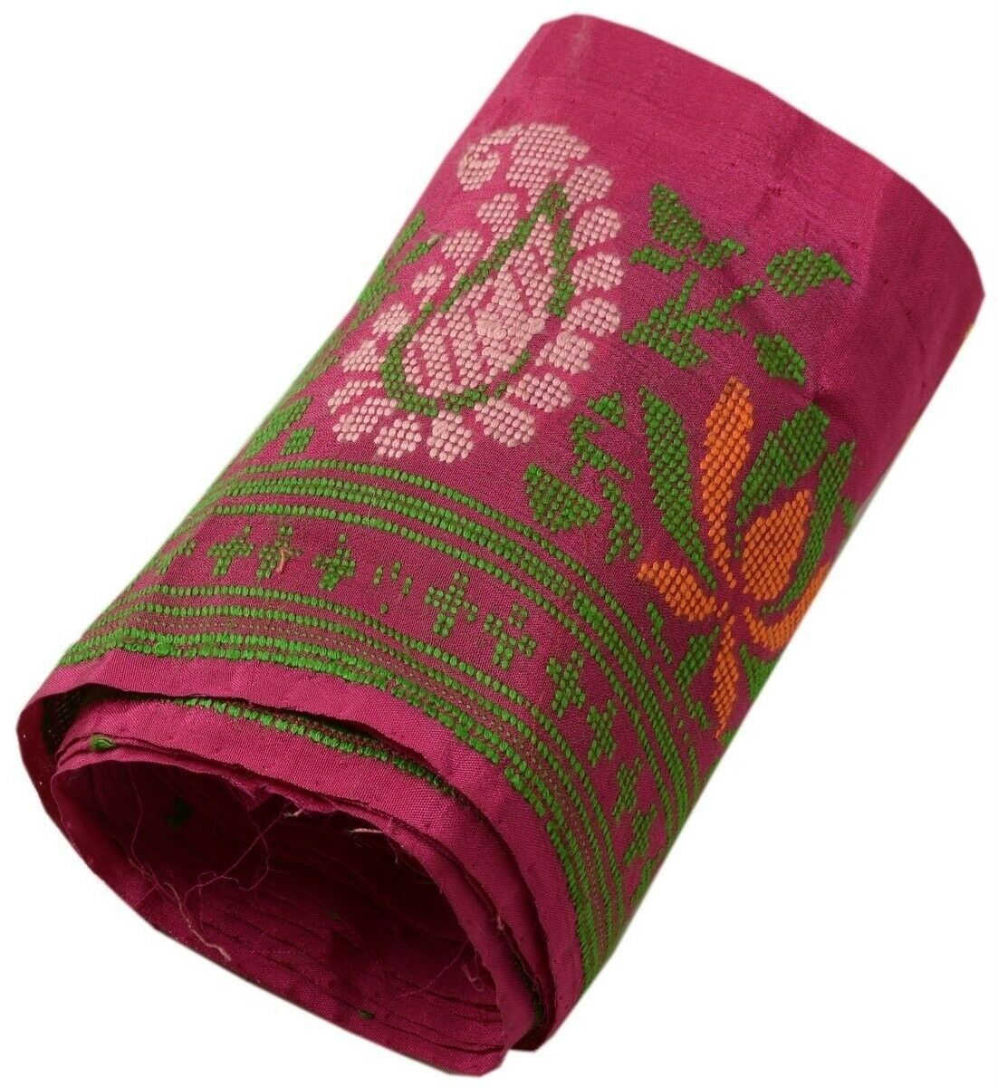 Vintage Sari Border Indian Craft Trim Woven Pure Silk Paisley Lace Magenta
