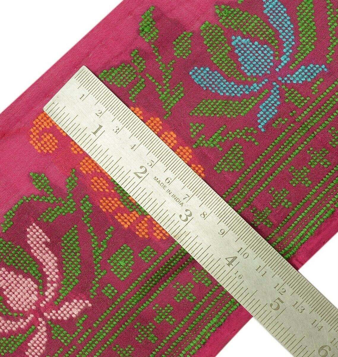 Vintage Sari Border Indian Craft Trim Woven Pure Silk Paisley Lace Magenta