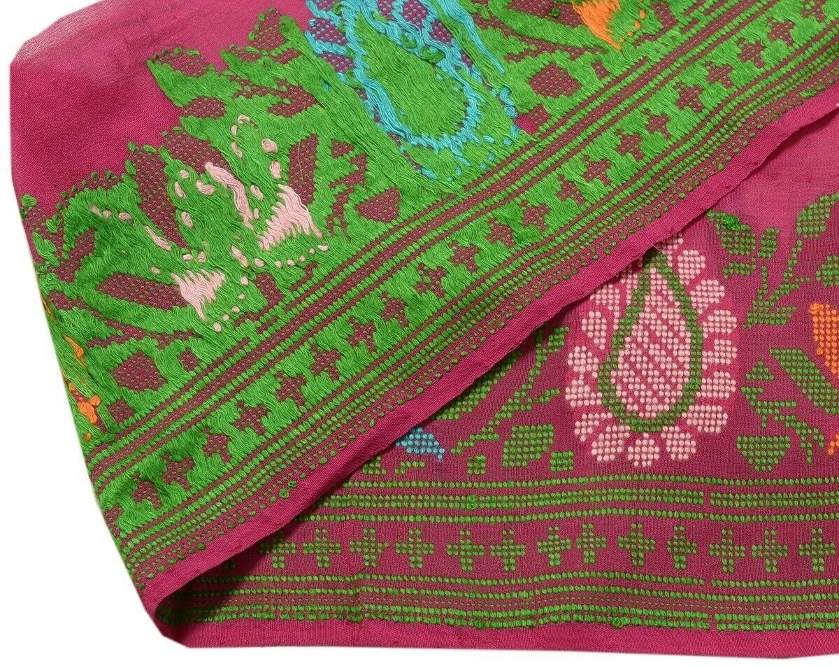 Vintage Sari Border Indian Craft Trim Woven Pure Silk Paisley Lace Magenta