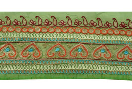 4.75" W Vintage Sari Border Indian Craft Trim Embroidered Green Ribbon Lace