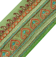 4.75" W Vintage Sari Border Indian Craft Trim Embroidered Green Ribbon Lace