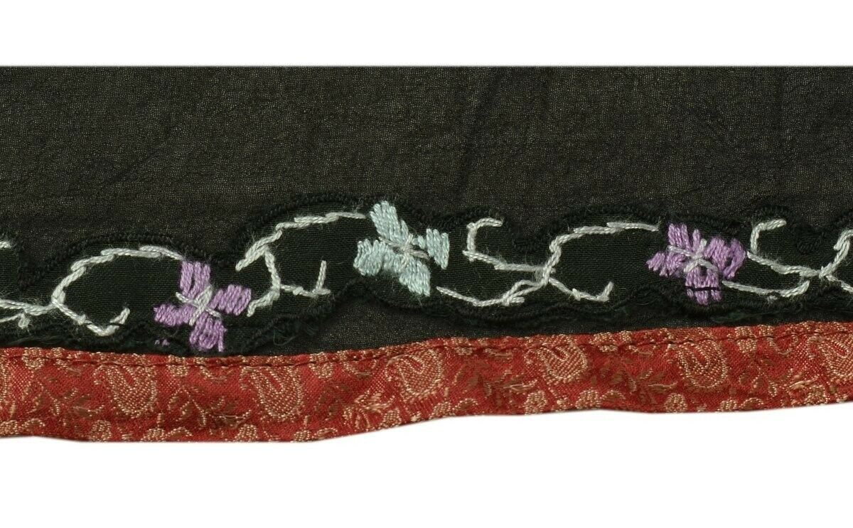 Vintage Sari Border Indian Craft Trim Embroidered Ribbon Lace Black