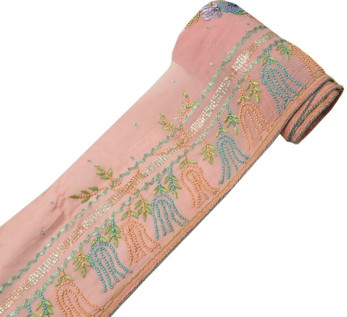 Vintage Sari Border Indian Craft Trim Hand Embroidered Ribbon Lace Pink