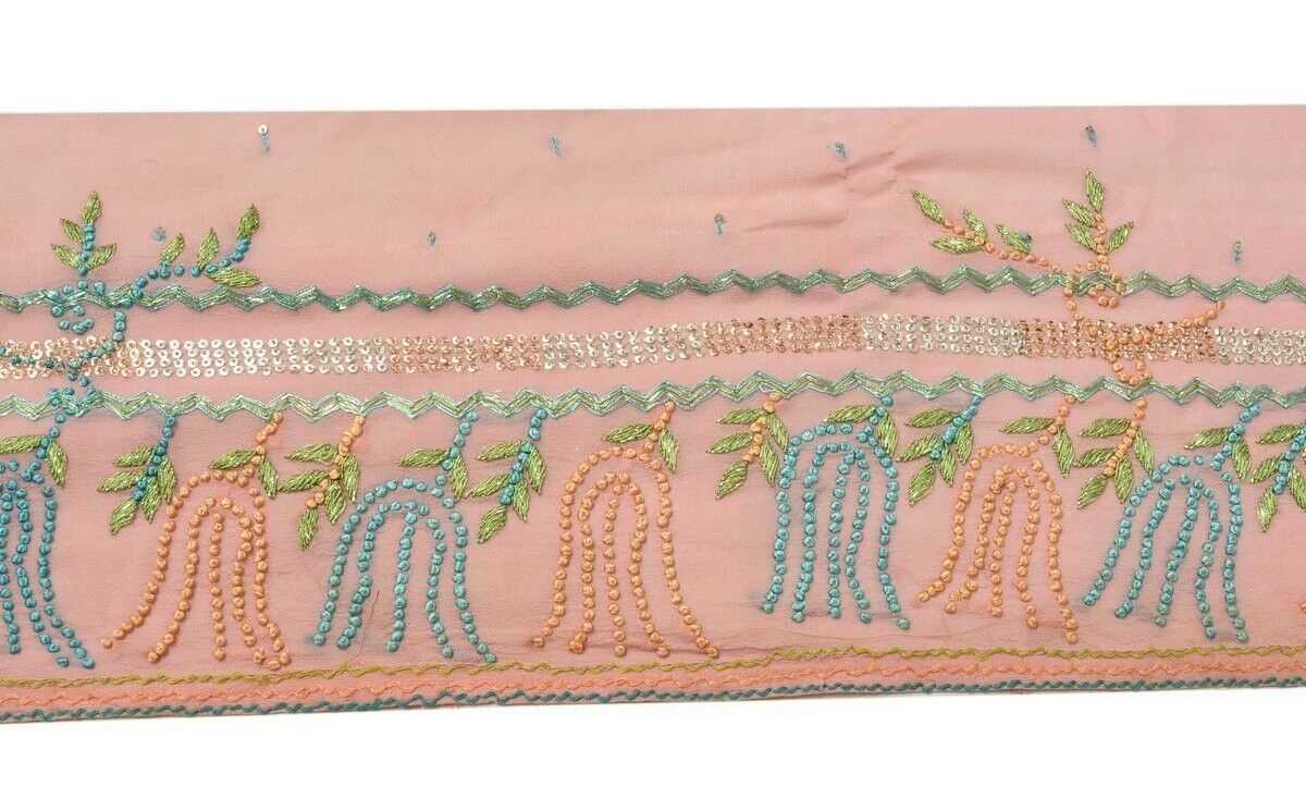 Vintage Sari Border Indian Craft Trim Hand Embroidered Ribbon Lace Pink