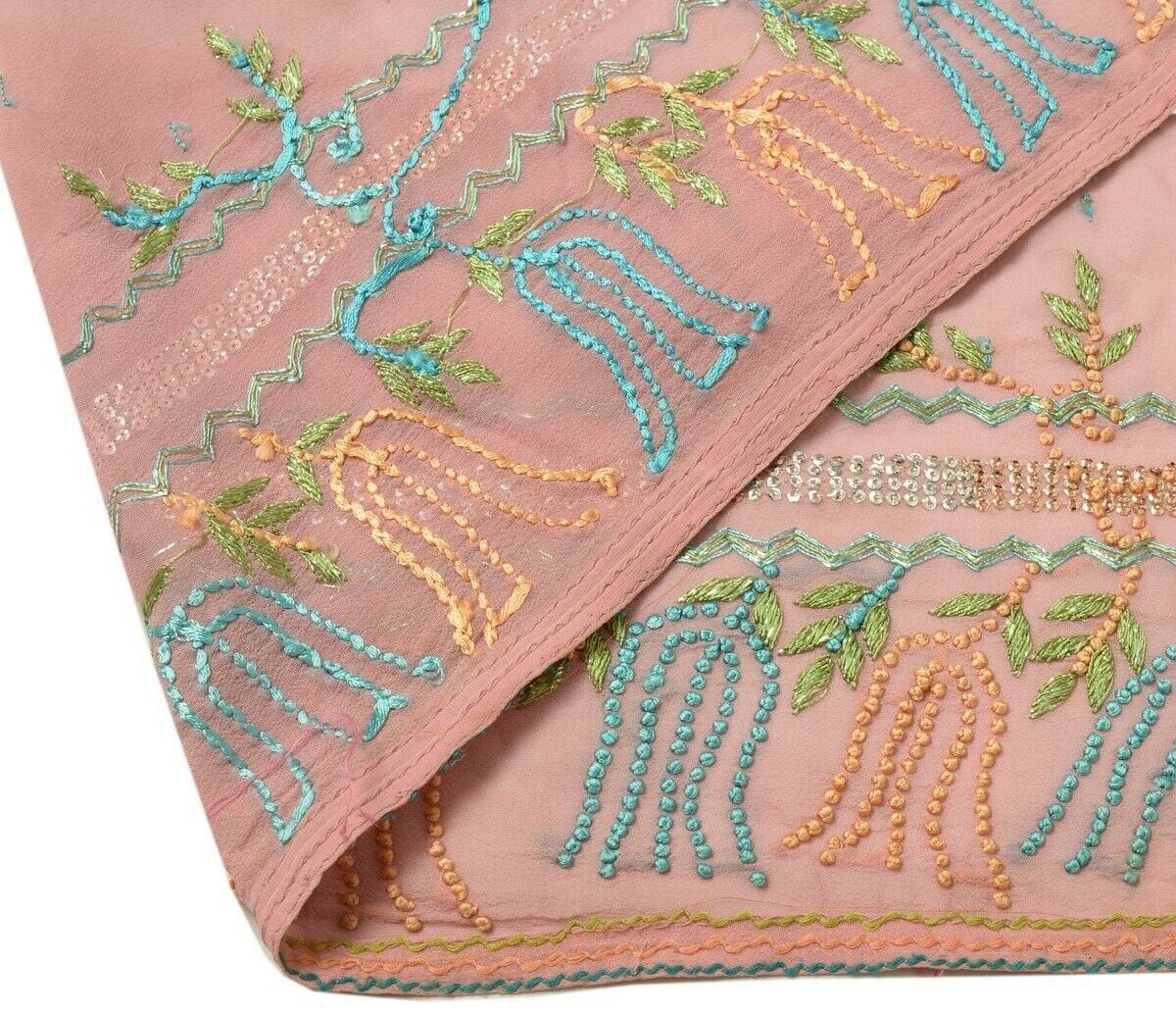 Vintage Sari Border Indian Craft Trim Hand Embroidered Ribbon Lace Pink