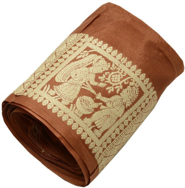 Vintage Sari Border Indian Craft Trim Woven Pure Silk Human Figure Lace Brown