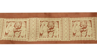 Vintage Sari Border Indian Craft Trim Woven Pure Silk Human Figure Lace Brown