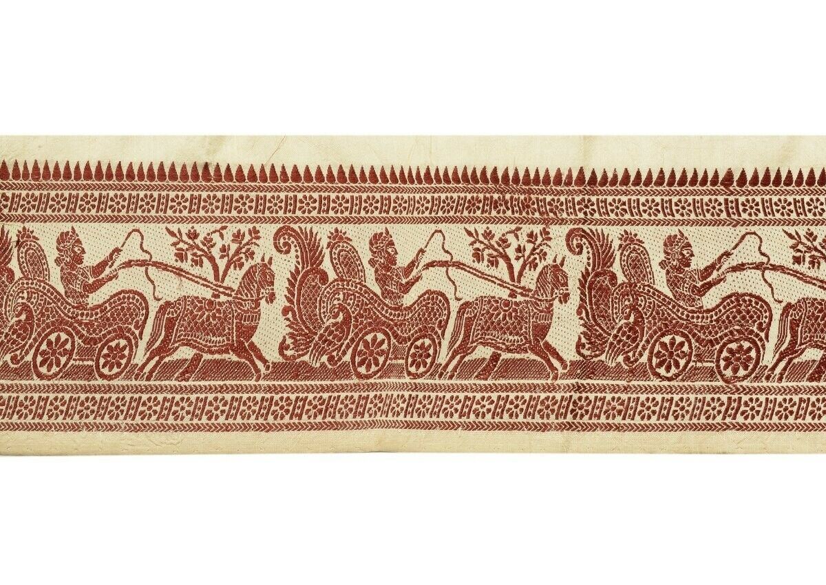 Vintage Sari Border Indian Craft Trim Woven Pure Baluchari Silk Lace Cream