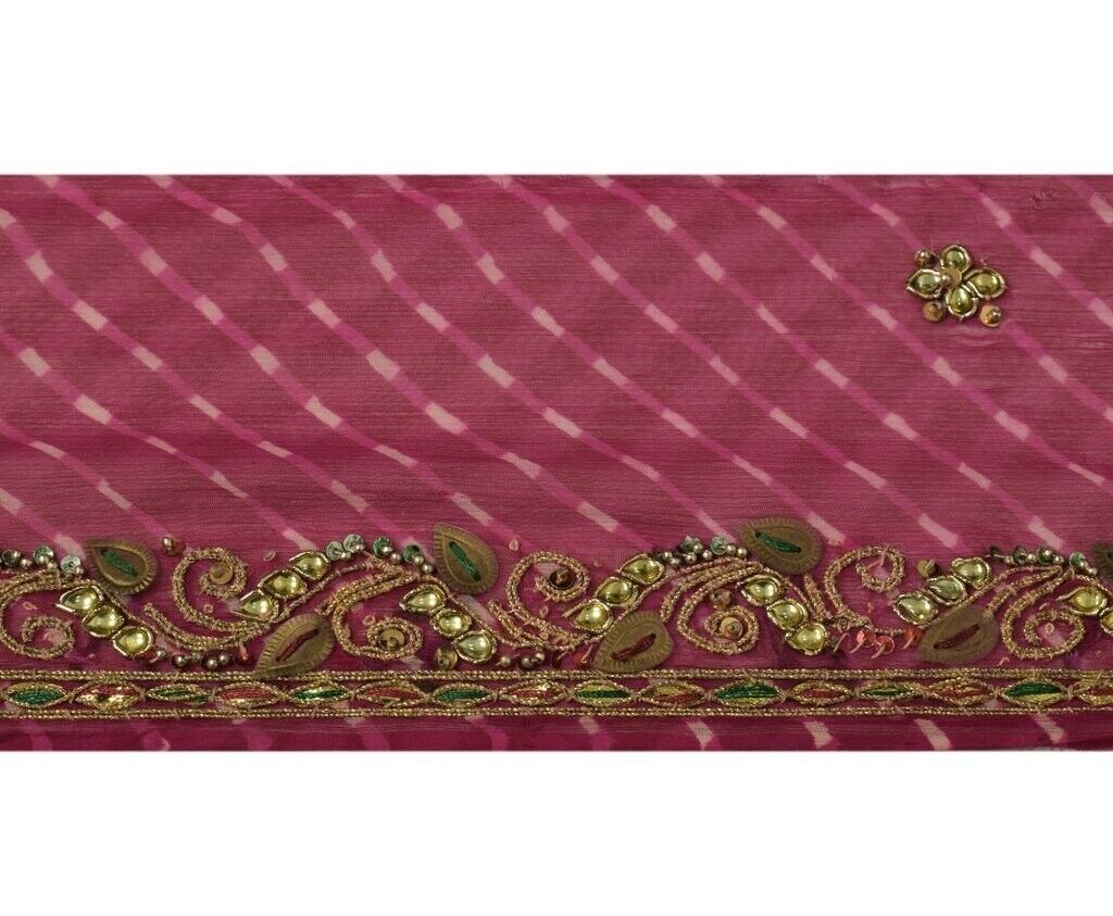 Vintage Sari Border Indian Craft Sewing Trim Hand Beaded Ribbon Lace Dark Pink
