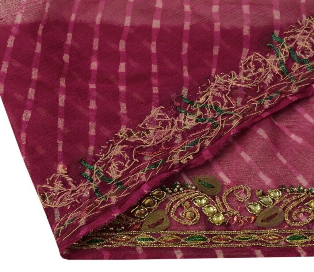 Vintage Sari Border Indian Craft Sewing Trim Hand Beaded Ribbon Lace Dark Pink