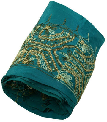Vintage Sari Border Indian Craft Trim Hand Beaded Zardozi Embroidered Lace Green