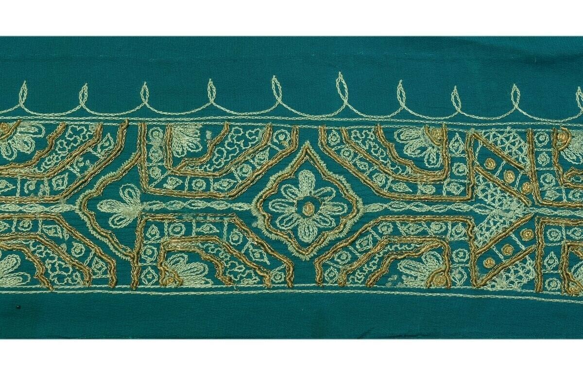 Vintage Sari Border Indian Craft Trim Hand Beaded Zardozi Embroidered Lace Green