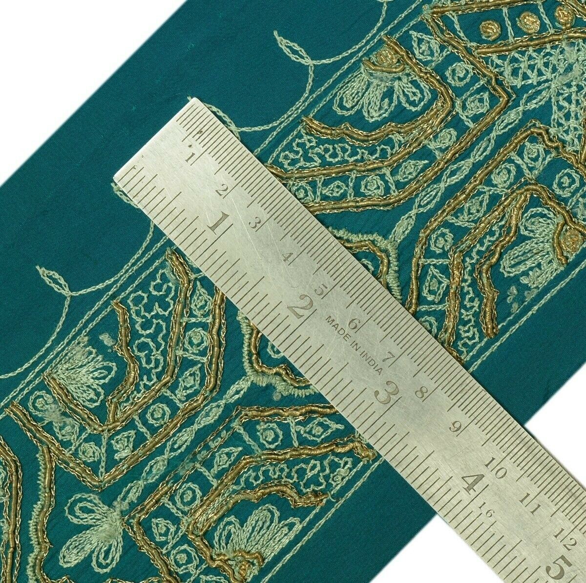 Vintage Sari Border Indian Craft Trim Hand Beaded Zardozi Embroidered Lace Green