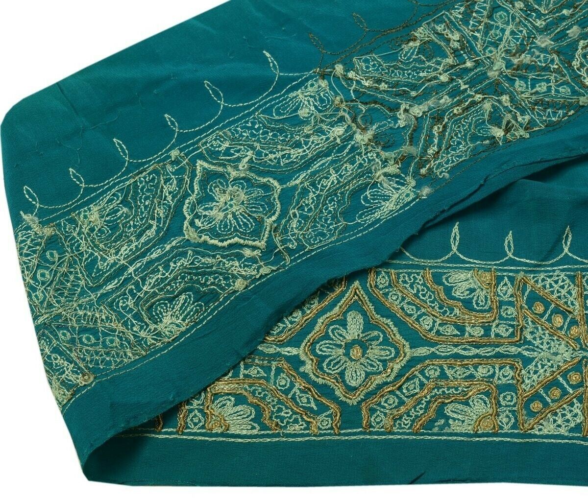 Vintage Sari Border Indian Craft Trim Hand Beaded Zardozi Embroidered Lace Green