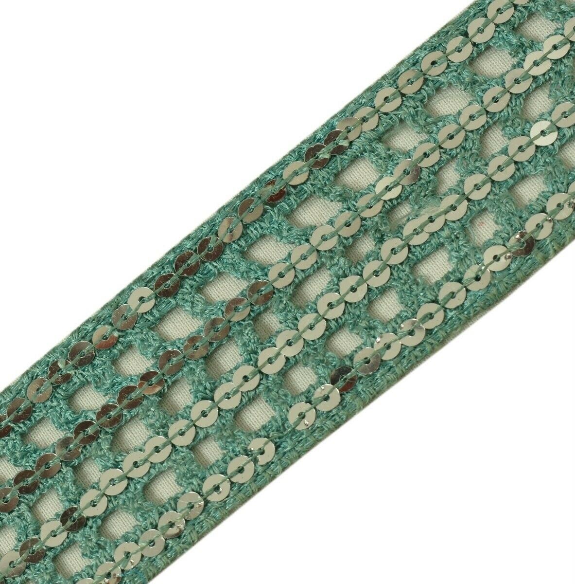 Vintage Sari Border Indian Craft Trim Sequins Embroidered Ribbon Lace Green