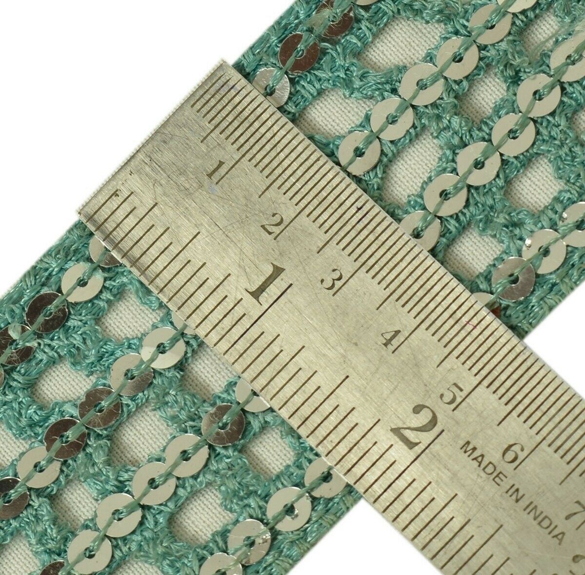 Vintage Sari Border Indian Craft Trim Sequins Embroidered Ribbon Lace Green