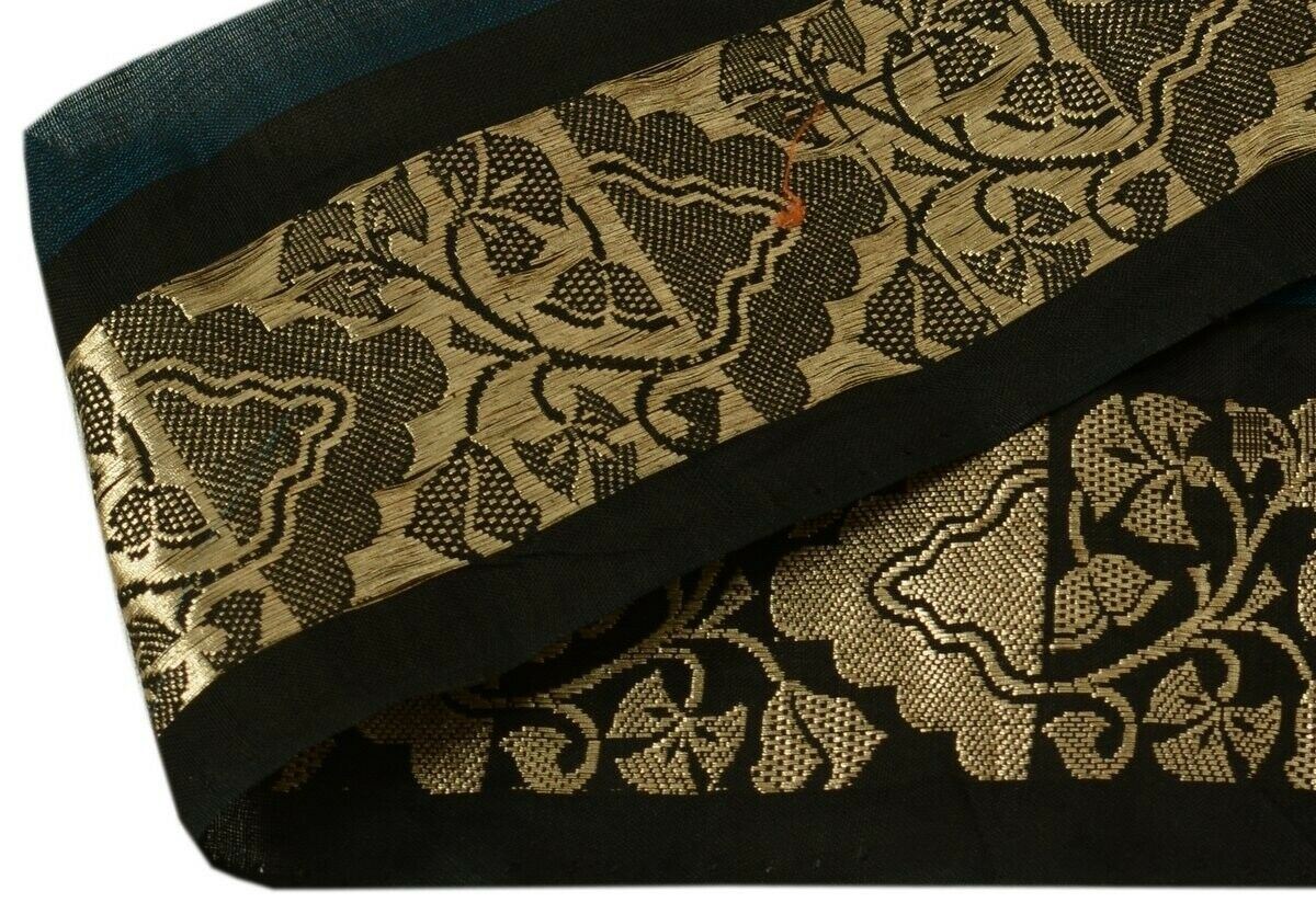 Vintage Sari Border Indian Craft Trim Antique Zari Woven Ribbon Lace Black