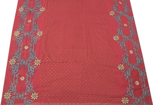 Blend Georgette Vintage Sari Remnant Scrap Fabric for Sewing Craft Pink